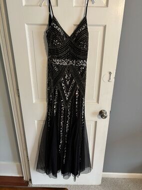 MARINA Black Evening Dress with Gold Accent